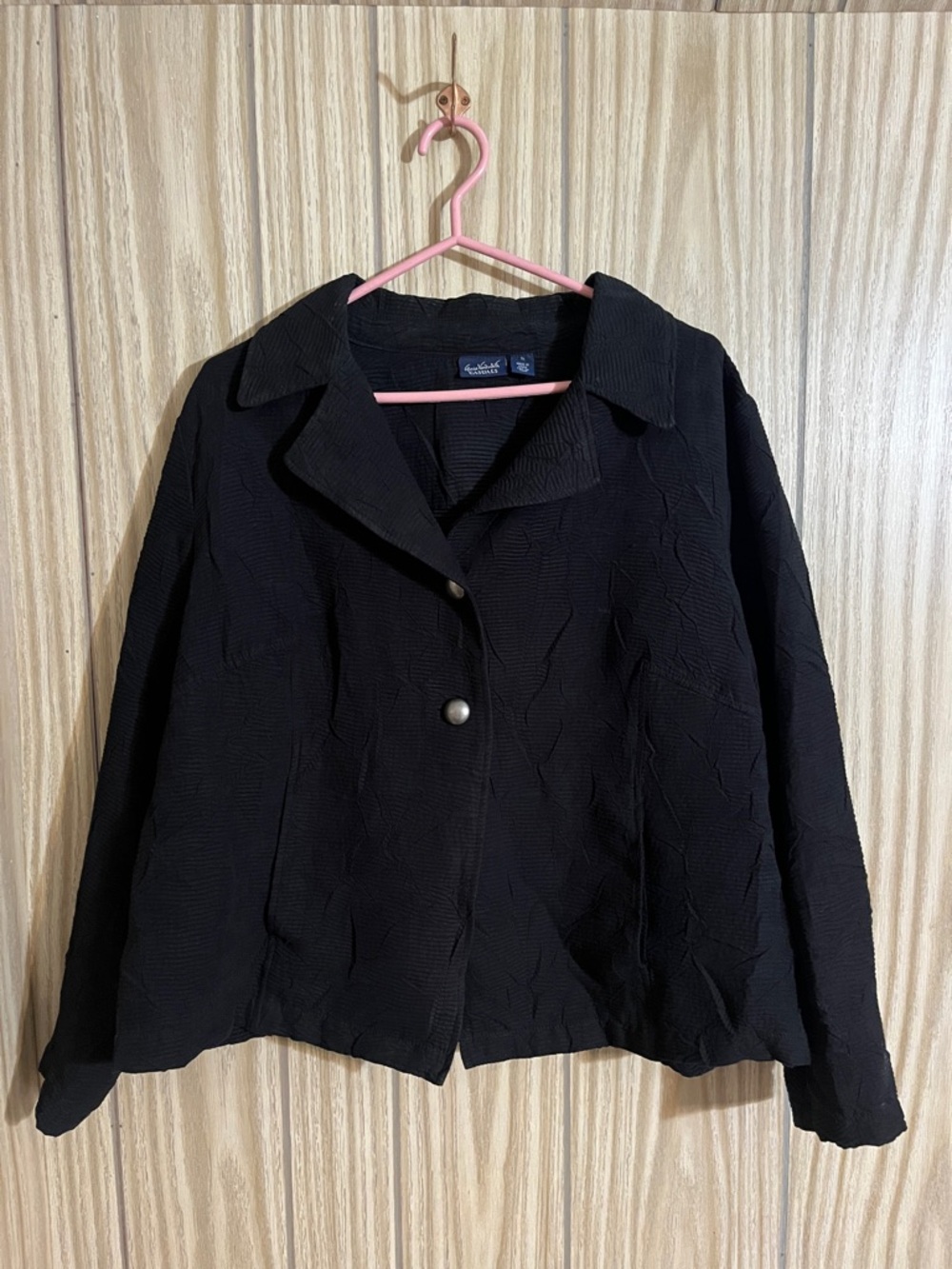 Gloria Vanderbilt Black Textured Button Front Blazer